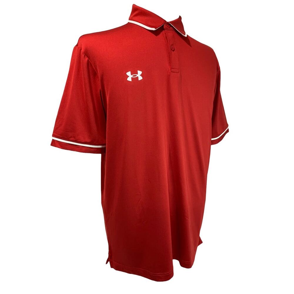 Medium Under Armour Mens New Red Tipped Team Polo Shirt 1376904